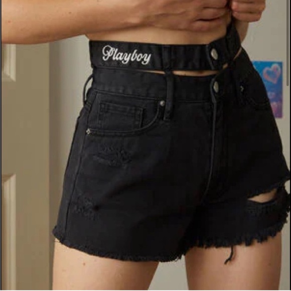 PLAYBOY Pants - Playboy X Pacsun Black Double Waisted Denim Shorts